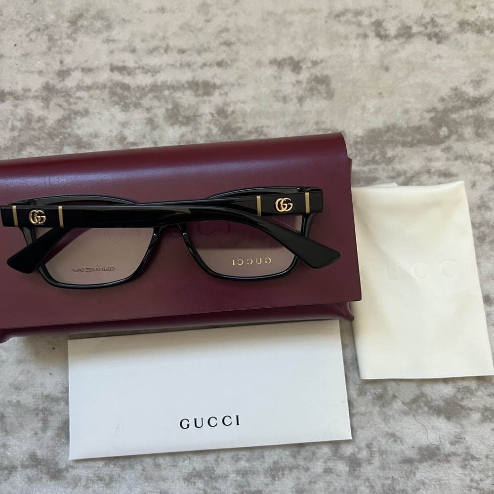 Gucci RX Black Rectangular Glasses with Gold Accent